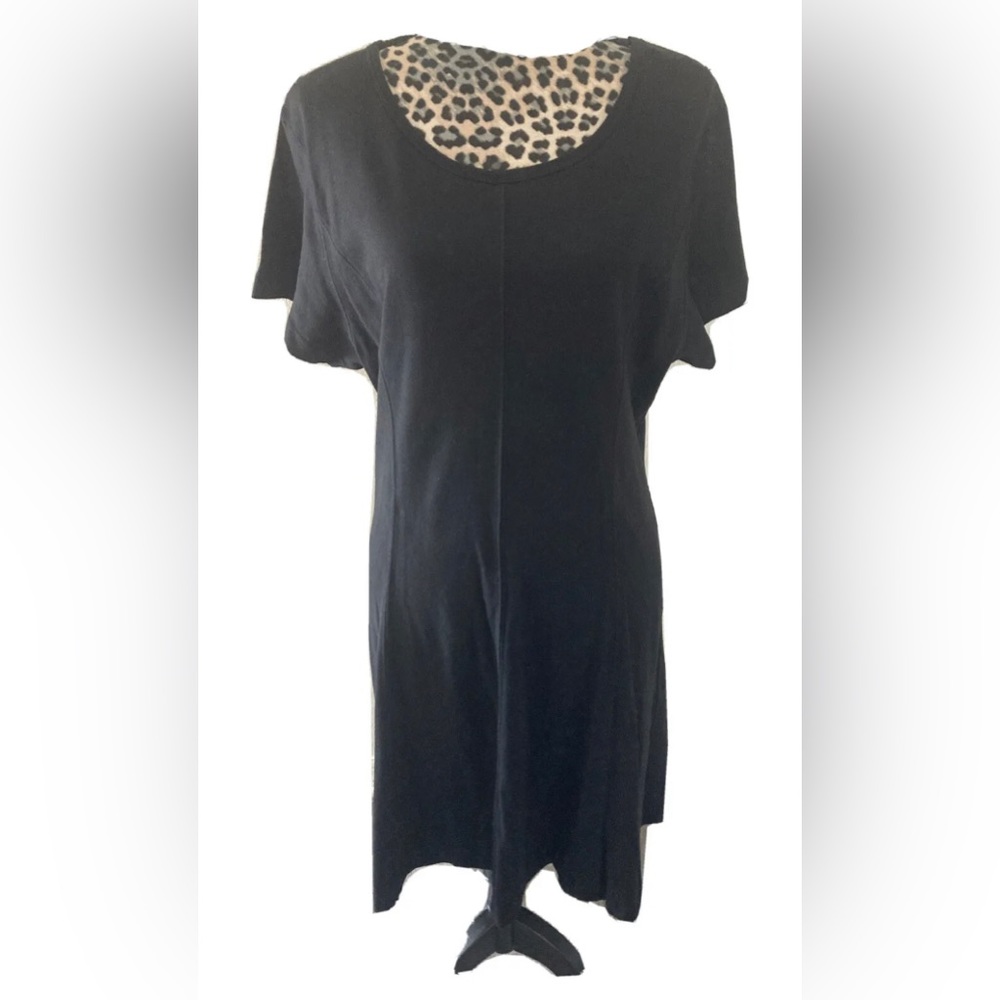 fads dress L Midi Black Shirt Dress Cap Sleeve 37L X 21W scoop neck